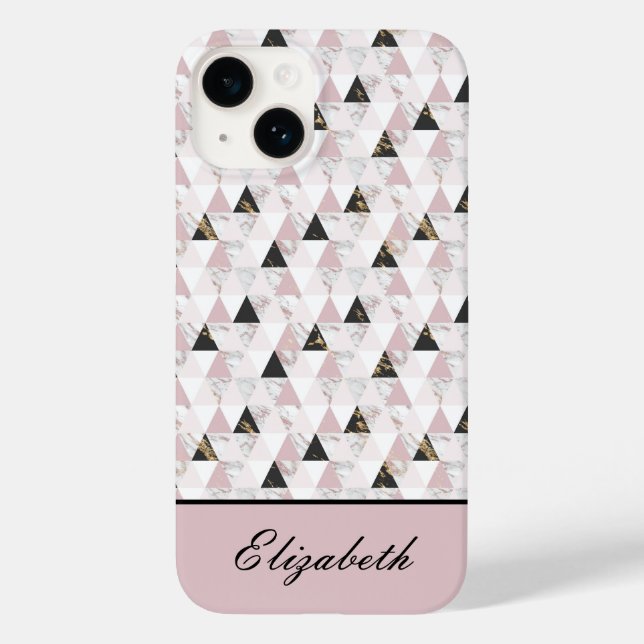 Monogram Rosa Guld Svart Vit Marmor Geometrisk   (Baksida)