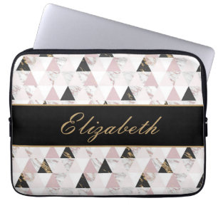 Monogram Rosa Guld Svart Vit Marmor Geometrisk Laptop Fodral