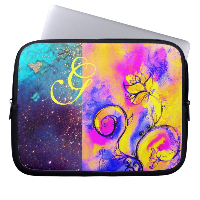 MONOGRAM Rosa Gult Blue Laptop Fodral (Framsidan)