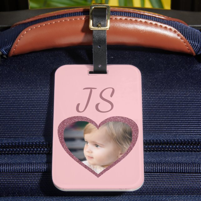 Monogram Rosa Hearts Anpassningsbar Kids Photo Bagagebricka (Framsida Insitu 2)