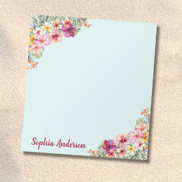 Monogram Rosa Hibiscus Flowers Tropical Blommigt Anteckningsblock