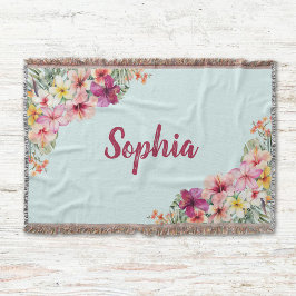 Monogram Rosa Hibiscus Flowers Tropical Blommigt Filt