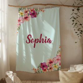 Monogram Rosa Hibiscus Flowers Tropical Blommigt Fleecefilt