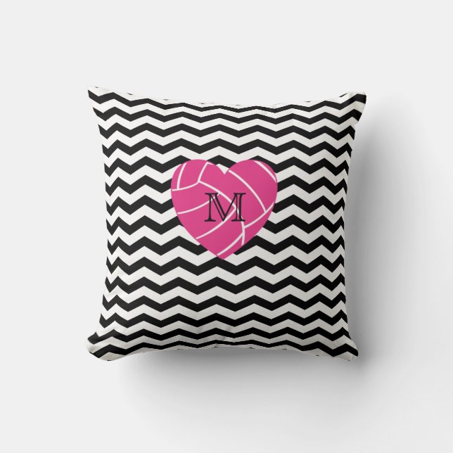 Monogram rosa hjärta volleybollkudde kudde (Framsida)