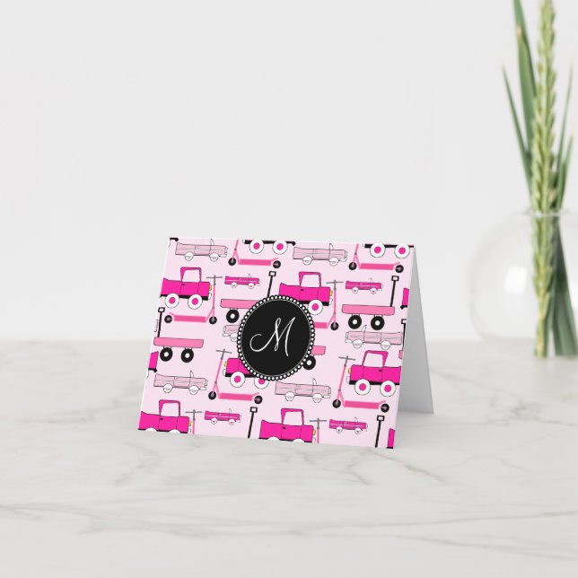 Monogram Rosa Hjul Cars Lastbilar Scooters Wagons Anteckningskort (Framsida)