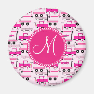 Monogram Rosa Hjul Cars Lastbilar Scooters Wagons Magnet