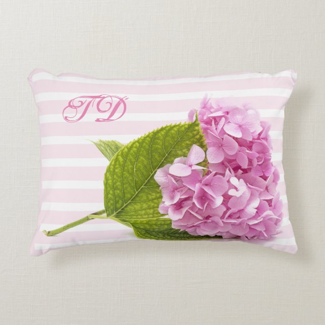 Monogram Rosa Hydrangea Blommig Dekorationskudde Prydnadskudde (Framsidan)