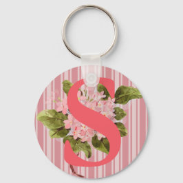 Monogram Rosa Hydrangea Flowers Rand Girly Nyckelring