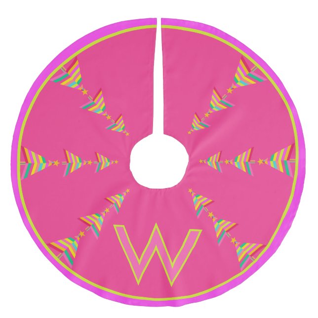 Monogram Rosa jul Geometric Rainbow Rand Julgransmatta Borstad Polyester (Framsidan)