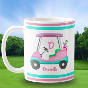 Monogram Rosa Läder Elegant Golfvagn Namn Kaffemugg