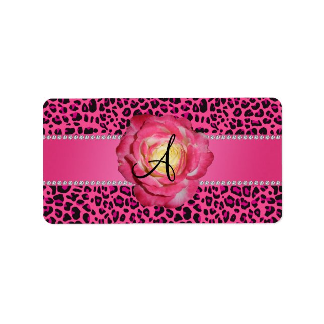 Monogram rosa leopard rosa ros adressetikett (Framsidan)