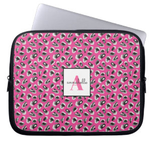 Monogram Rosa Leopard Skriv ut Mönster Personlig Laptop Fodral
