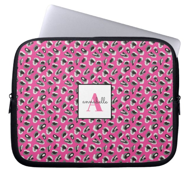 Monogram Rosa Leopard Skriv ut Mönster Personlig Laptop Fodral (Framsidan)