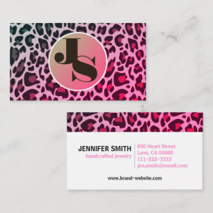 Monogram Rosa Leopard Skriv ut Rockabilly Mönster Visitkort