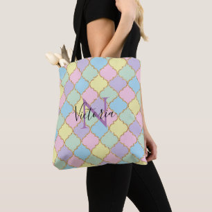 Monogram Rosa Lila Färg Guld Glitter Modern Tygkasse