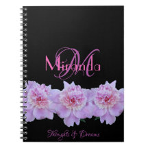 Monogram Rosa Lila Peonies Chic Retro Typografi
