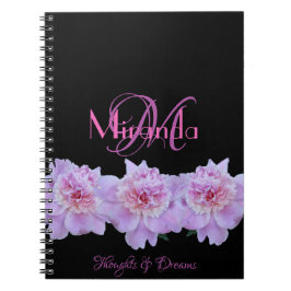 Monogram Rosa Lila Peonies Chic Retro Typografi Anteckningsbok