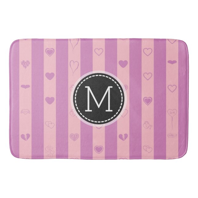 Monogram Rosa Lila Rand Modern Heart Mönster Badrumsmatta (Framsidan)