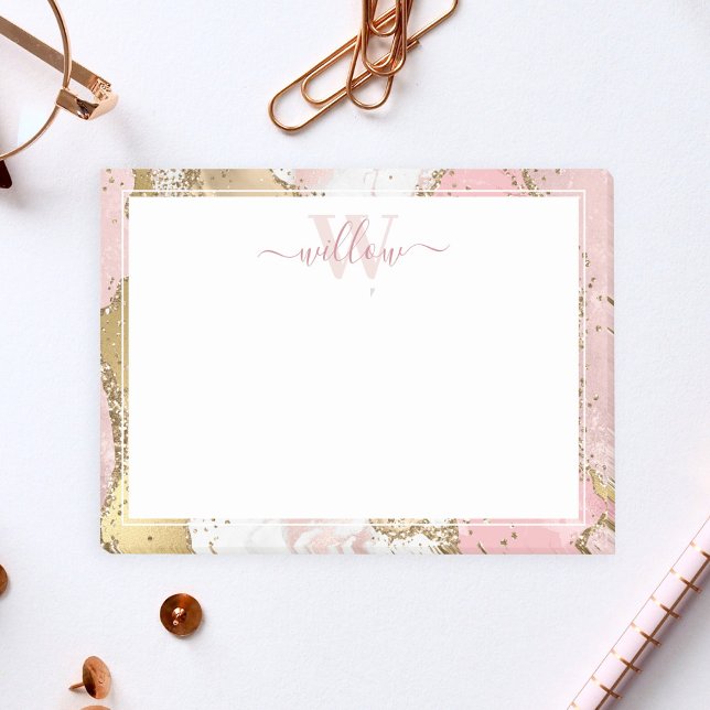 Monogram Rosa Marble Gold Foil Graphic Post-it Block (Skapare uppladdad)