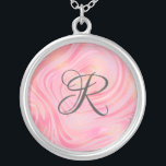 Monogram Rosa Marble Swirl & Guld Glitter Mönster Silverpläterat Halsband<br><div class="desc">Monogrammad Necklace med ljus rosa och mörk rosa med brister i guld glitter i denna vackra marmor,  snurra mönster. Lägg till ditt monogram för att lägga till den speciella beröringen.</div>