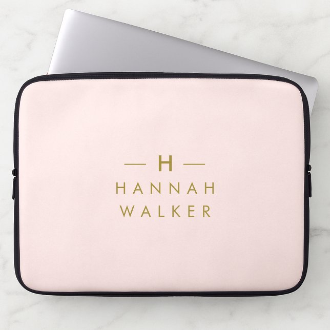 Monogram  Rosa | Minimalistisk Elegant Guld Laptop Fodral (Skapare uppladdad)