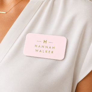 Monogram Rosa Minimalistisk Elegant Guld Namnbricka