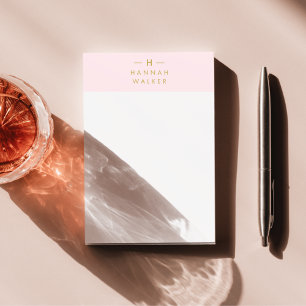 Monogram Rosa Minimalistisk Elegant Guld Post-it Block
