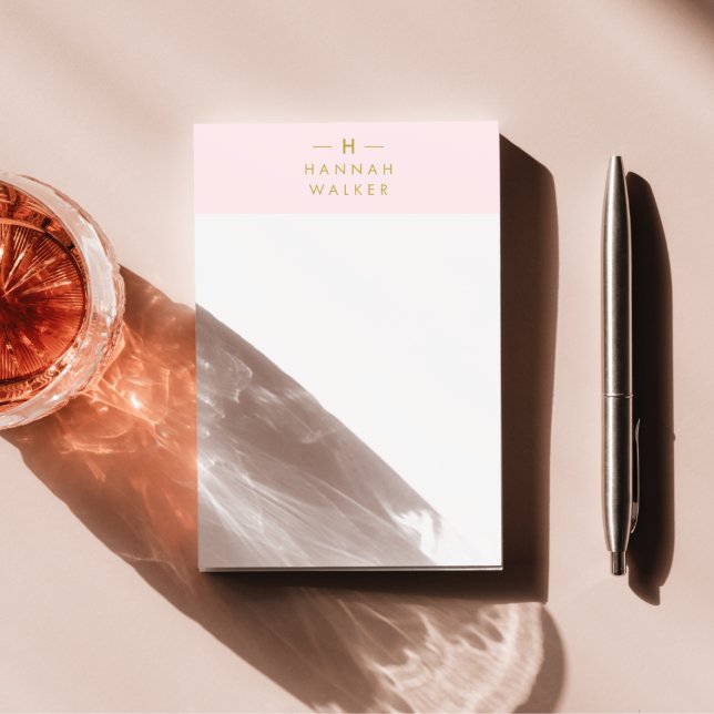 Monogram  Rosa | Minimalistisk Elegant Guld Post-it Block (Skapare uppladdad)