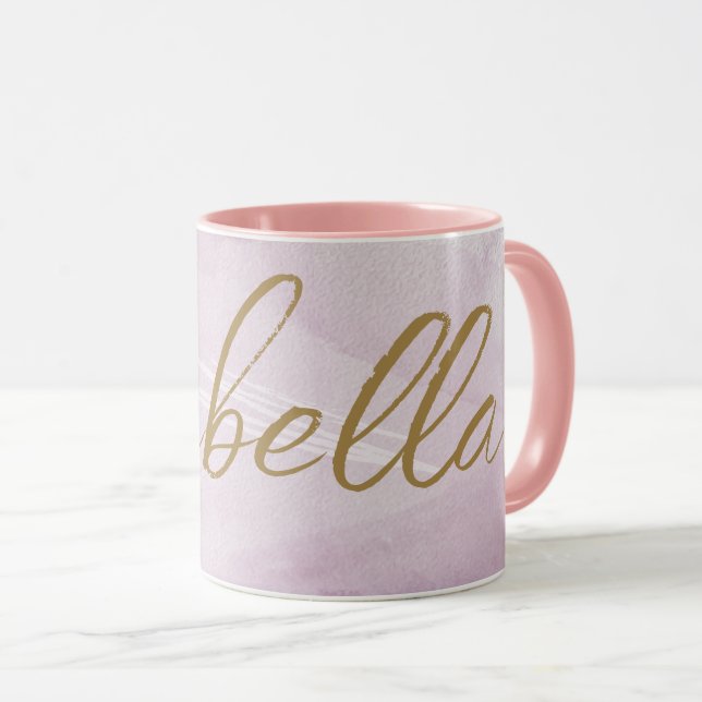 Monogram  Rosa | Minimalistisk Elegant Rosa Guld Mugg (Framsida höger)