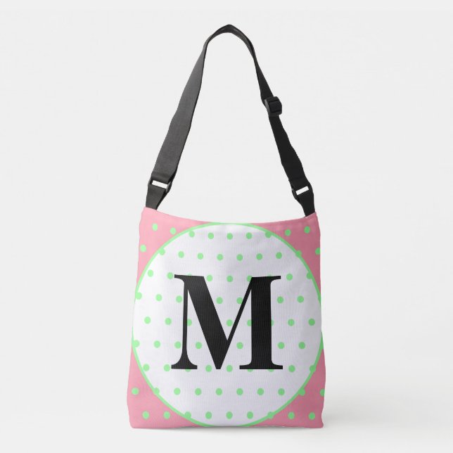 Monogram Rosa Mint Grönt Polka dots Axelväska (Framsida)