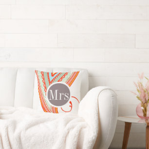 Monogram Rosa Mint Taupe Modern Mönster Pillow Kudde