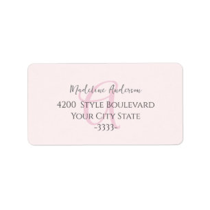 Monogram  Rosa Modern minimalistisk kvinnlig kvinn Adressetikett