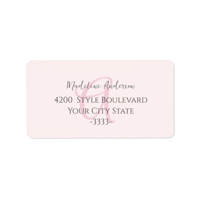 Monogram  Rosa Modern minimalistisk kvinnlig kvinn Adressetikett (Framsidan)