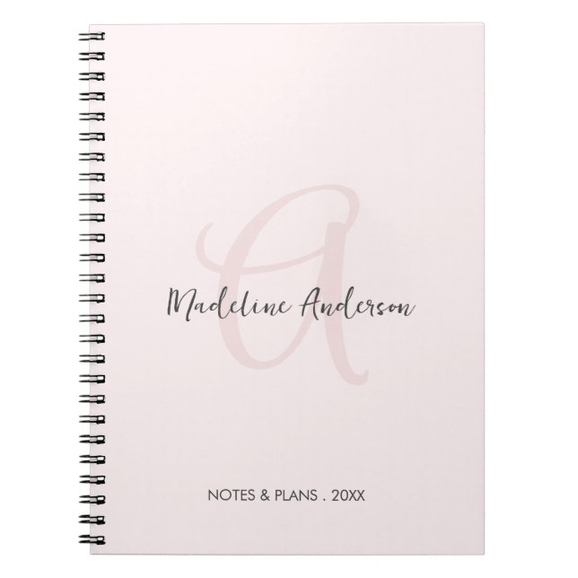Monogram  Rosa Modern minimalistisk kvinnlig kvinn Anteckningsbok (Framsidan)
