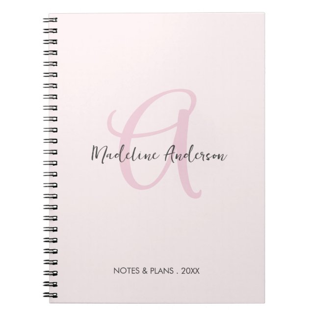Monogram  Rosa Modern minimalistisk kvinnlig kvinn Anteckningsbok (Framsidan)