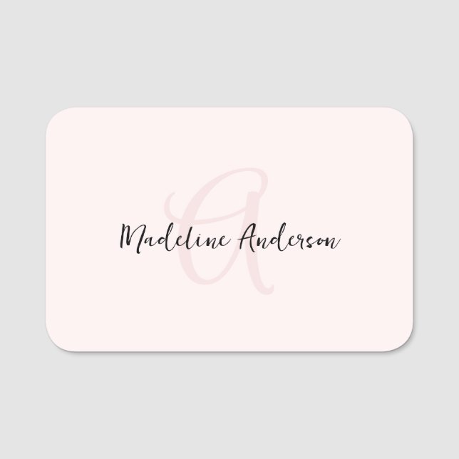 Monogram  Rosa Modern minimalistisk kvinnlig kvinn Namnbricka (Framsida)