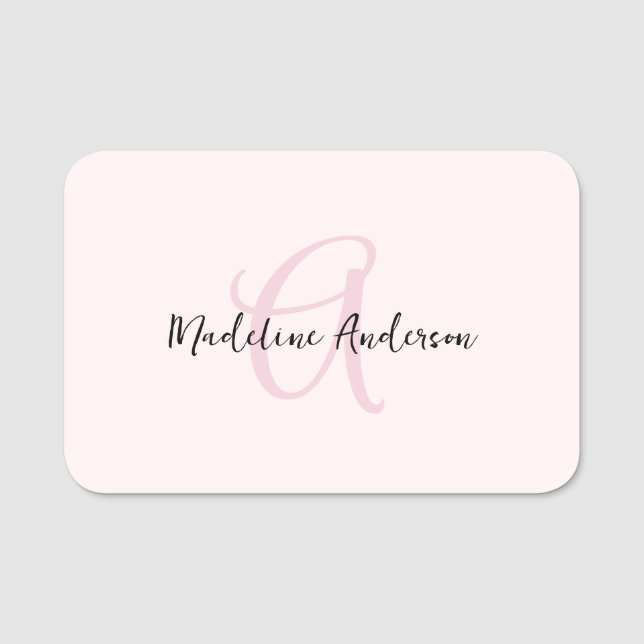 Monogram  Rosa Modern minimalistisk kvinnlig kvinn Namnbricka (Framsida)