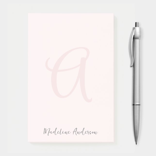 Monogram  Rosa Modern minimalistisk kvinnlig kvinn Post-it Block (Skapare uppladdad)