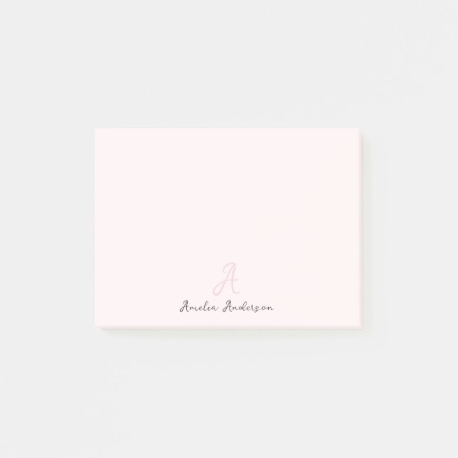 Monogram  Rosa | Modernt, minimalistiskt kvinnligt Post-it Block (Framsida)