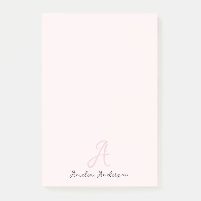 Monogram  Rosa | Modernt, minimalistiskt kvinnligt Post-it Block (Framsida)