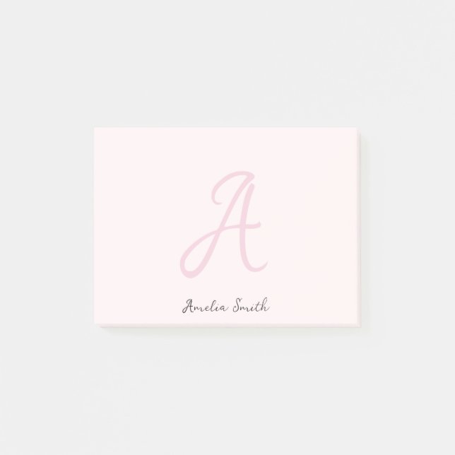 Monogram  Rosa | Modernt, minimalistiskt kvinnligt Post-it Block (Framsida)