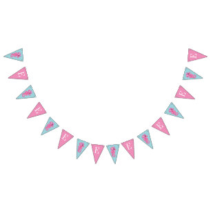 Monogram Rosa och blå sjöhäst under havet Vimplar