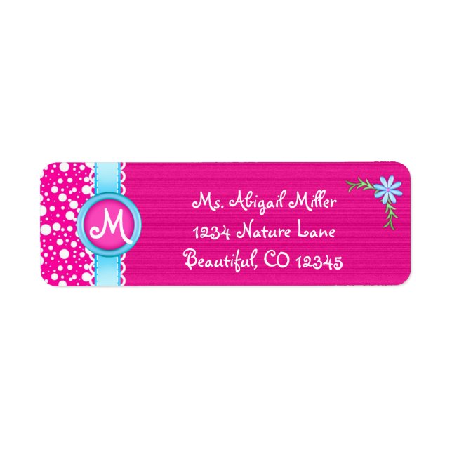 Monogram Rosa och blått med blommiga Adressetikett Returadress Etikett (Framsidan)