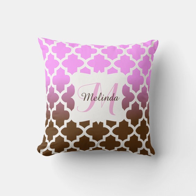 Monogram Rosa och brun blend Quatrefoil Mönster Kudde (Framsida)
