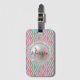 Monogram Rosa och Grönt Pastels Harlequin Bagagebricka