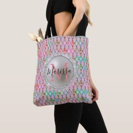 Monogram Rosa och Grönt Pastels Harlequin Tygkasse