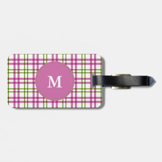 Monogram Rosa och Grönt Tartan Mönster Bagagebricka