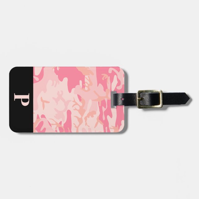 Monogram Rosa och Persika Camo Kamouflage Svart Bagagebricka (Horisontell Framsida)