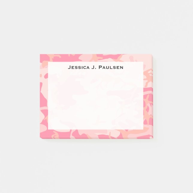 Monogram Rosa och Persika Kamouflage Post-it Block (Framsida)