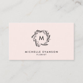 Monogram Rosa och svart Blommigt Utandning Visitkort